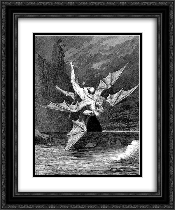 Alichino & Calcabrina 20x24 Black Ornate Wood Framed Art Print Poster with Double Matting by Dore, Gustave