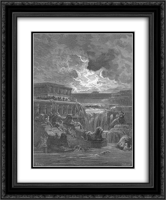 All dwellings else Flood overwhelmed, and them, with all their pomp Deep under water rolled 20x24 Black Ornate Wood Framed Art Print Poster with Double Matting by Dore, Gustave