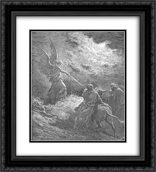 An Angel Appears to Balaam 20x22 Black Ornate Wood Framed Art Print Poster with Double Matting by Dore, Gustave