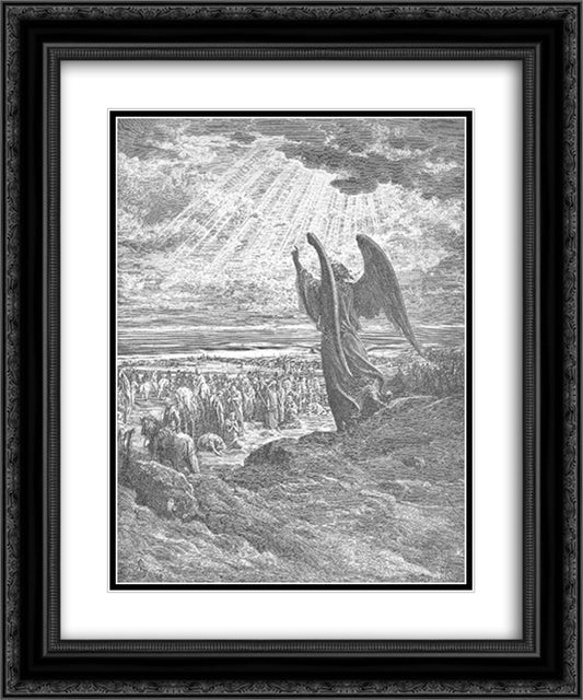 An Angel Appears to the Israelites 20x24 Black Ornate Wood Framed Art Print Poster with Double Matting by Dore, Gustave