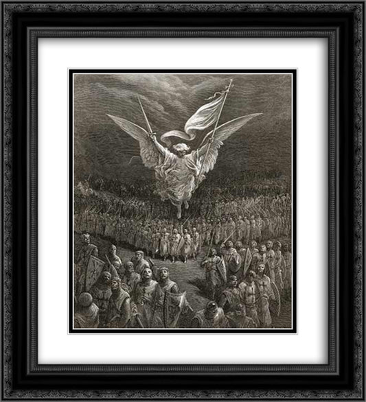 An angel leading the Crusaders to Jerusalem 20x22 Black Ornate Wood Framed Art Print Poster with Double Matting by Dore, Gustave