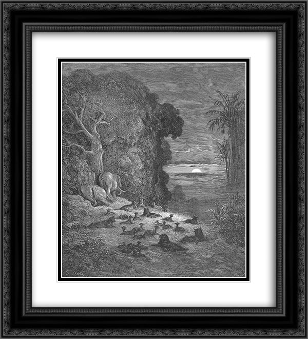 And now on earth the seventh Evening arose in Eden 20x22 Black Ornate Wood Framed Art Print Poster with Double Matting by Dore, Gustave