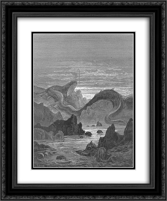 And seems a moving land and at his gills Draws in, and at his trunk spouts out, a sea 20x24 Black Ornate Wood Framed Art Print Poster with Double Matting by Dore, Gustave