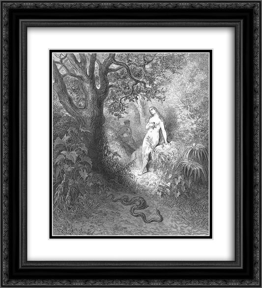 Back to the thicket slunk The guilty serpent 20x22 Black Ornate Wood Framed Art Print Poster with Double Matting by Dore, Gustave