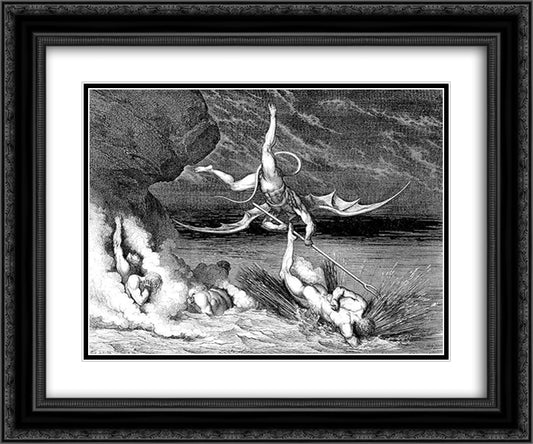 Barrators--Giampolo 24x20 Black Ornate Wood Framed Art Print Poster with Double Matting by Dore, Gustave