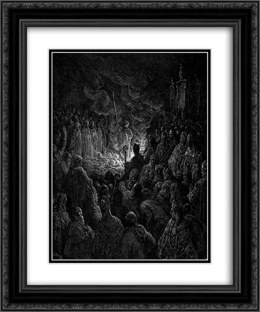 Barthelemi undergoing the Ordeal of Fire 20x24 Black Ornate Wood Framed Art Print Poster with Double Matting by Dore, Gustave