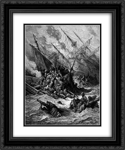 Battle of Lepanto in 1571 20x24 Black Ornate Wood Framed Art Print Poster with Double Matting by Dore, Gustave