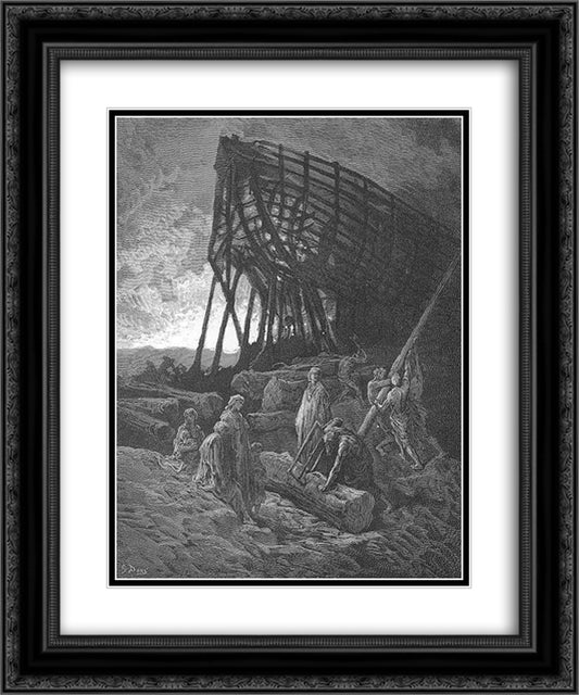 Began to build a vessel of huge bulk 20x24 Black Ornate Wood Framed Art Print Poster with Double Matting by Dore, Gustave