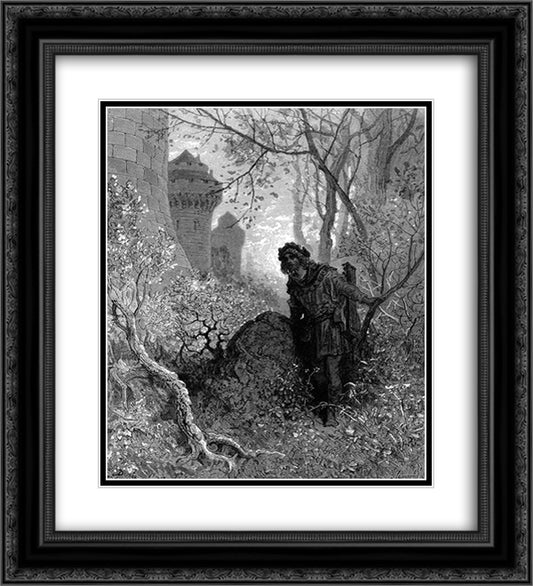 Blondel hears the voice of Richard the Lionheart 20x22 Black Ornate Wood Framed Art Print Poster with Double Matting by Dore, Gustave