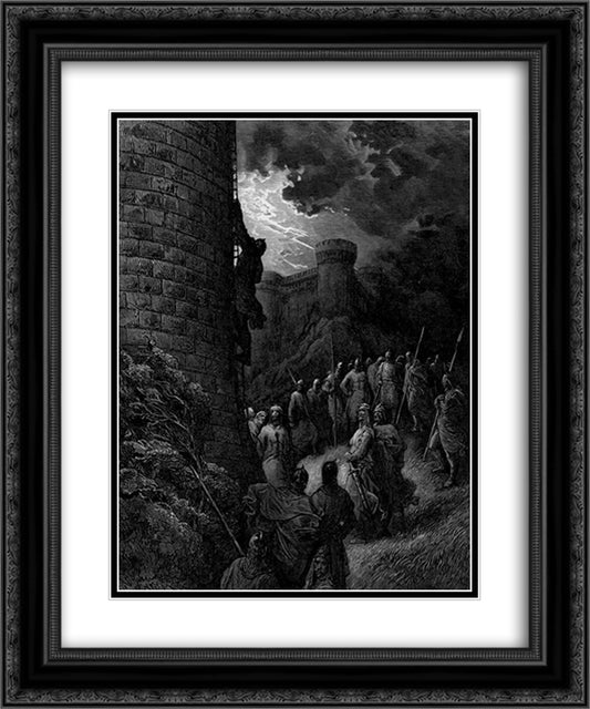 Bohemond alone mounts the rampart of antioch crusades bohemond mounts rampart of antioch 20x24 Black Ornate Wood Framed Art Print Poster with Double Matting by Dore, Gustave