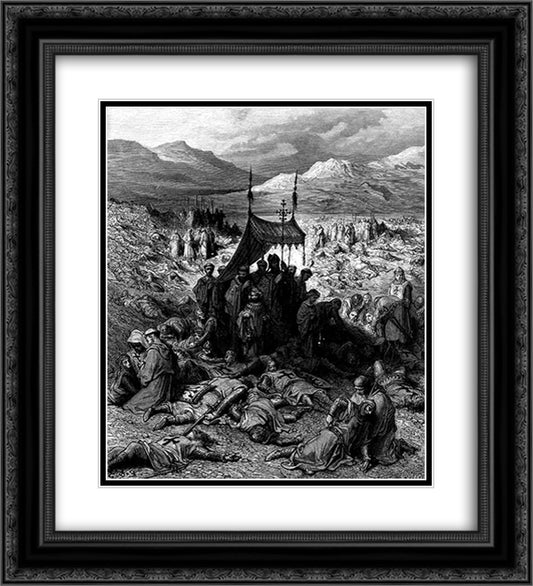 Burying the Dead After the Battle of Dorylaeum 20x22 Black Ornate Wood Framed Art Print Poster with Double Matting by Dore, Gustave