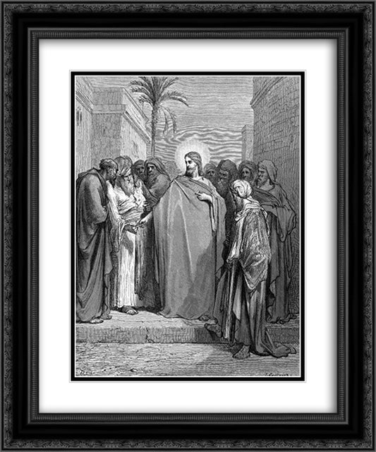 Christ And The Tribute Money 20x24 Black Ornate Wood Framed Art Print Poster with Double Matting by Dore, Gustave