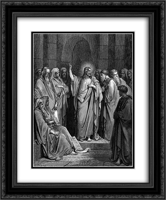 ChristIn The Synagogue 20x24 Black Ornate Wood Framed Art Print Poster with Double Matting by Dore, Gustave