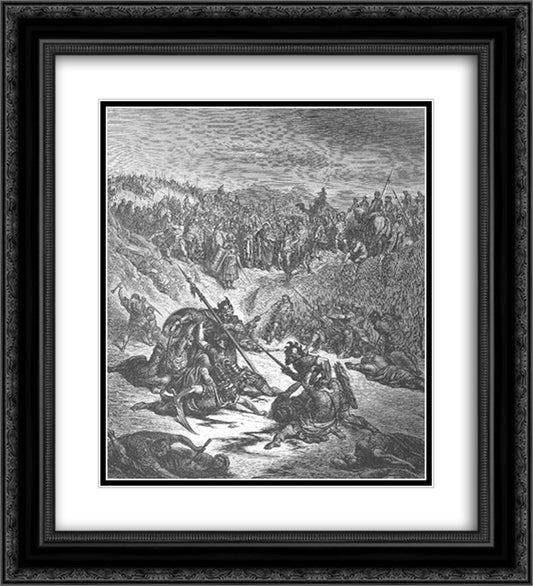 Combat between Soldiers of Ish-bosheth and David 20x22 Black Ornate Wood Framed Art Print Poster with Double Matting by Dore, Gustave