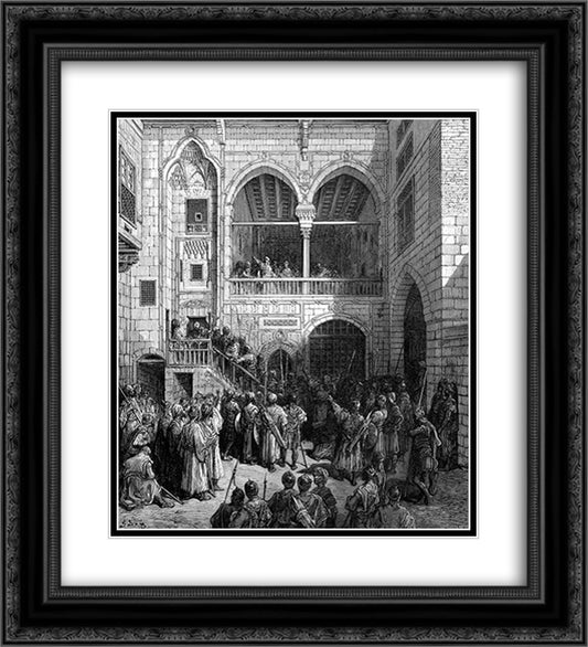 Constantine Palaeologus Haranguing the Defenders of Constantinople 20x22 Black Ornate Wood Framed Art Print Poster with Double Matting by Dore, Gustave