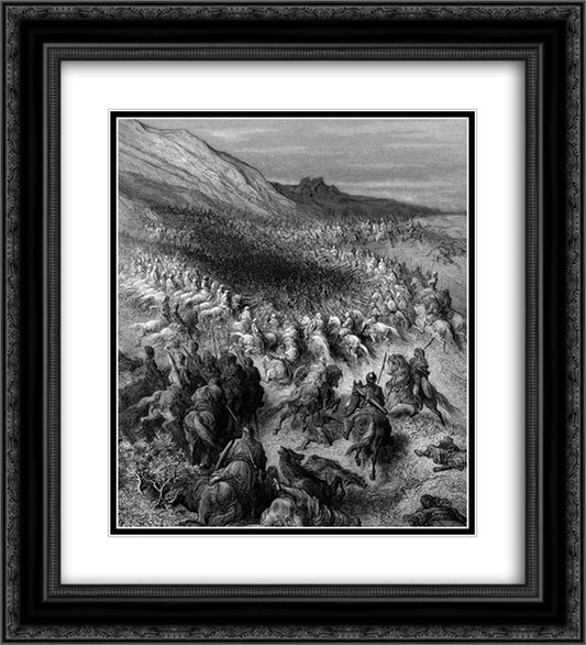 Crusaders surrounded by Saladin's army 20x22 Black Ornate Wood Framed Art Print Poster with Double Matting by Dore, Gustave