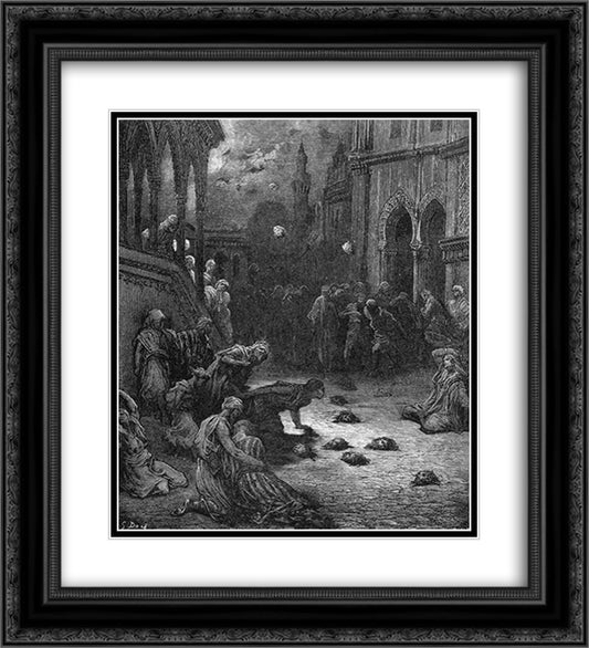 Crusaders Throwing Heads into Nicaea 20x22 Black Ornate Wood Framed Art Print Poster with Double Matting by Dore, Gustave