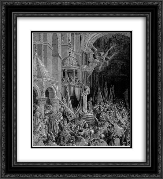 Dandolo, Doge of Venice, Preaching the Crusade 20x22 Black Ornate Wood Framed Art Print Poster with Double Matting by Dore, Gustave