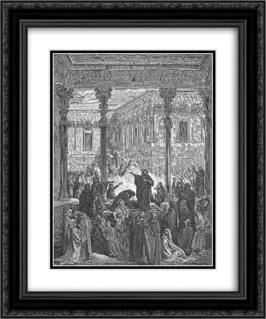 Daniel Confounds the Priests of Bel 20x24 Black Ornate Wood Framed Art Print Poster with Double Matting by Dore, Gustave