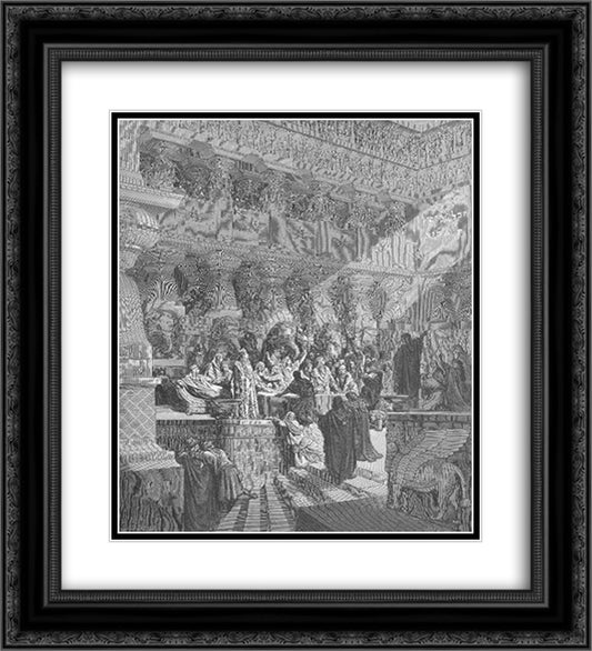Daniel Interpreting the Writing on the Wall 20x22 Black Ornate Wood Framed Art Print Poster with Double Matting by Dore, Gustave