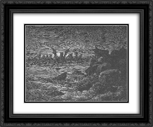 Daniel's Vision of the Four Beasts 24x20 Black Ornate Wood Framed Art Print Poster with Double Matting by Dore, Gustave