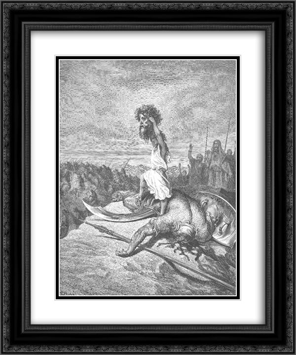 David Slays Goliath 20x24 Black Ornate Wood Framed Art Print Poster with Double Matting by Dore, Gustave