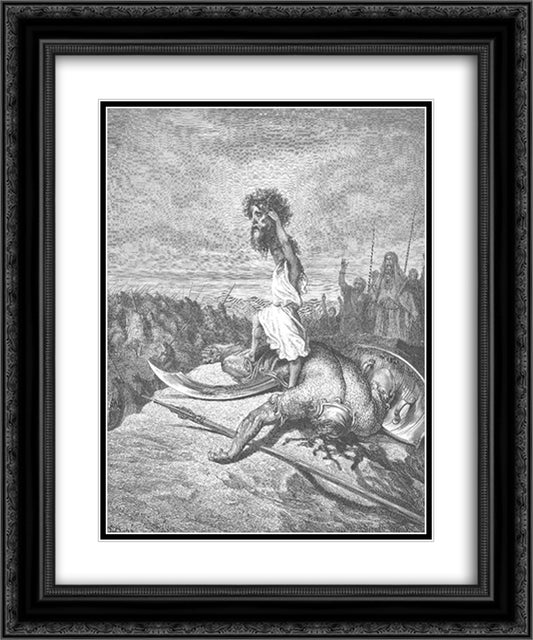 David Slays Goliath 20x24 Black Ornate Wood Framed Art Print Poster with Double Matting by Dore, Gustave