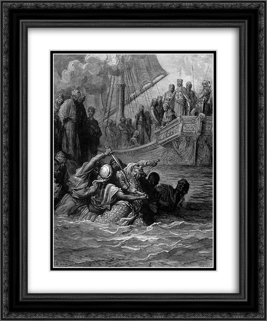 Death of Almoadam 20x24 Black Ornate Wood Framed Art Print Poster with Double Matting by Dore, Gustave