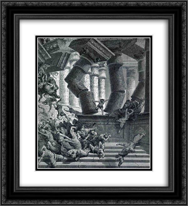 Death of Samson 20x22 Black Ornate Wood Framed Art Print Poster with Double Matting by Dore, Gustave