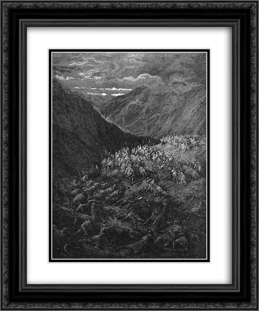 Destruction at Damascus of the Army of Conrad III of Germany 20x24 Black Ornate Wood Framed Art Print Poster with Double Matting by Dore, Gustave