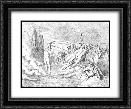Devils and Barrators 24x20 Black Ornate Wood Framed Art Print Poster with Double Matting by Dore, Gustave
