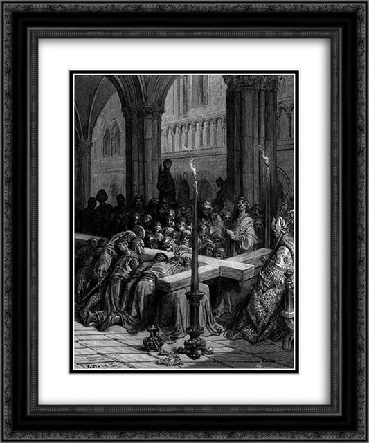 Discovery of The True Cross 20x24 Black Ornate Wood Framed Art Print Poster with Double Matting by Dore, Gustave