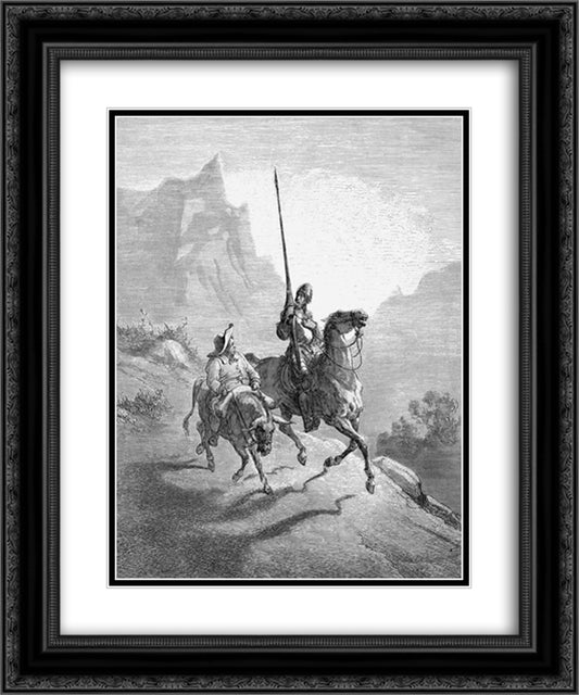 Don Quixote and Sancho Setting Out 20x24 Black Ornate Wood Framed Art Print Poster with Double Matting by Dore, Gustave