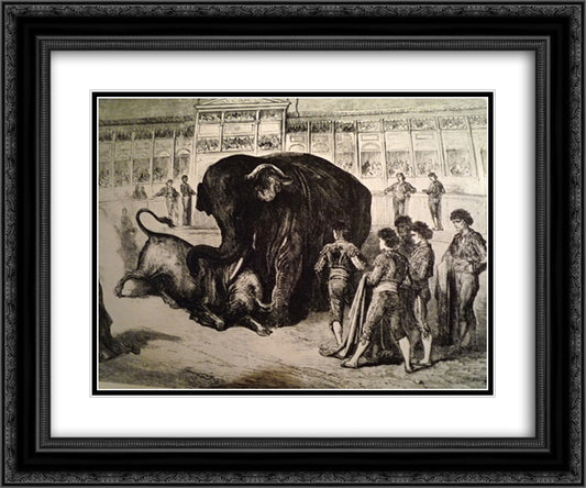 Elephant 24x20 Black Ornate Wood Framed Art Print Poster with Double Matting by Dore, Gustave