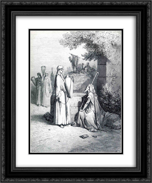 Eliezer and Rebekah 20x24 Black Ornate Wood Framed Art Print Poster with Double Matting by Dore, Gustave