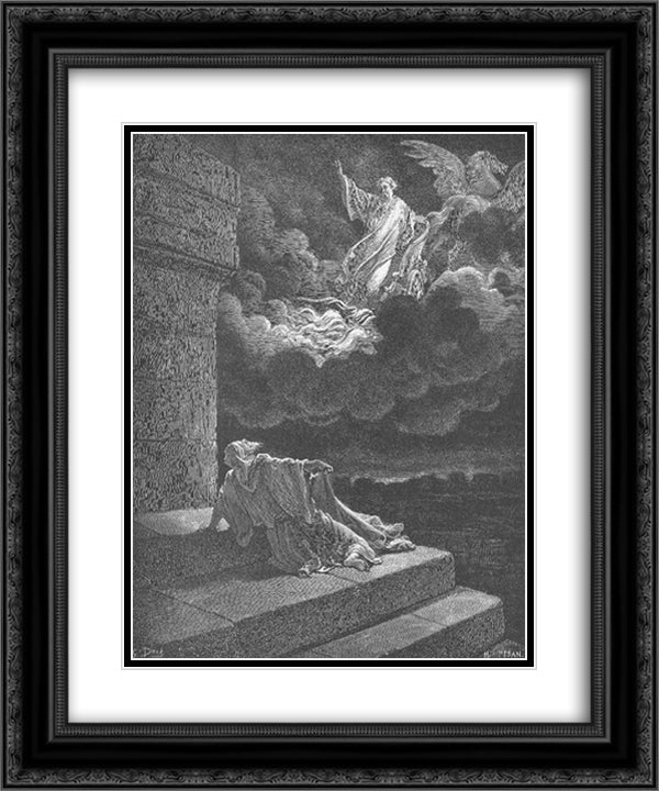 Elijah Ascends to Heaven in a Chariot of Fire 20x24 Black Ornate Wood Framed Art Print Poster with Double Matting by Dore, Gustave