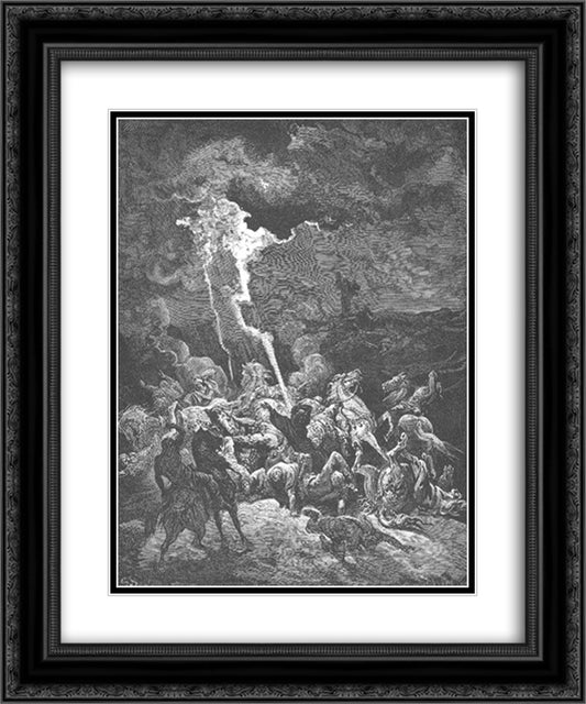 Elijah Destroys the Messengers of Ahaziah 20x24 Black Ornate Wood Framed Art Print Poster with Double Matting by Dore, Gustave