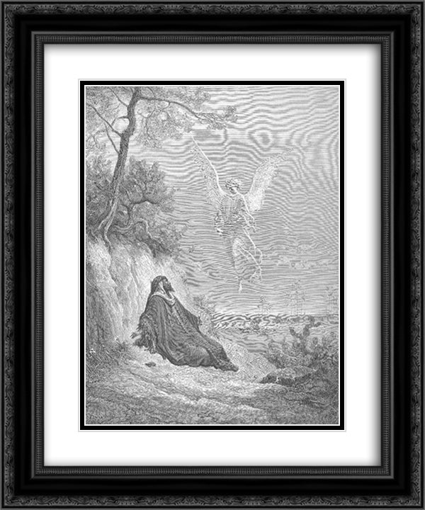Elijah Is Nourished by an Angel 20x24 Black Ornate Wood Framed Art Print Poster with Double Matting by Dore, Gustave