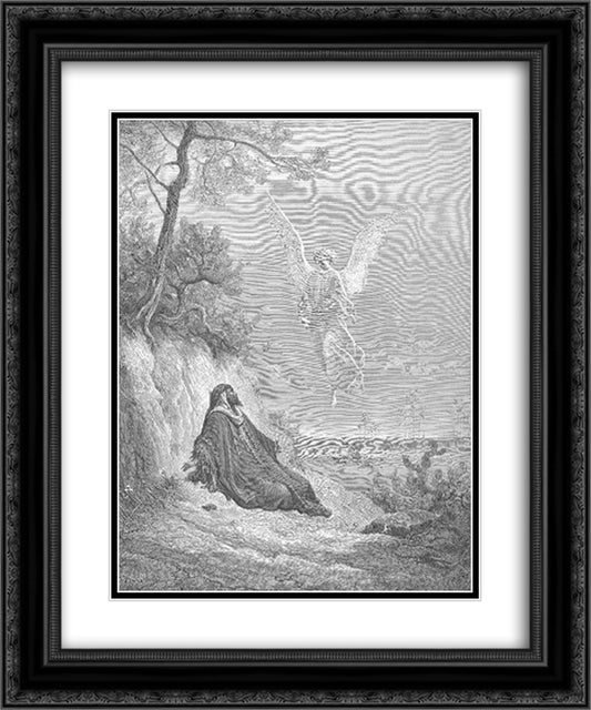 Elijah Is Nourished by an Angel 20x24 Black Ornate Wood Framed Art Print Poster with Double Matting by Dore, Gustave