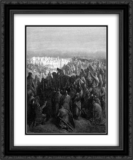 Enthusiasm of Crusaders at the First View of Jerusalem 20x24 Black Ornate Wood Framed Art Print Poster with Double Matting by Dore, Gustave