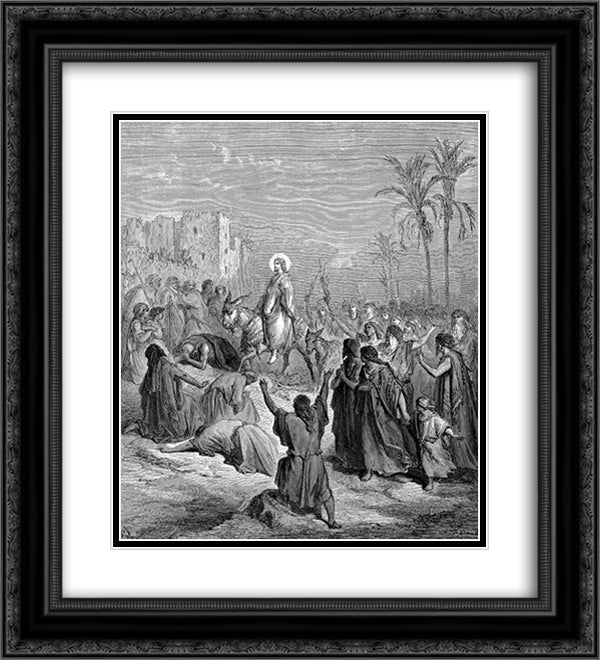 Entry Of Jesus Into Jerusalem 20x22 Black Ornate Wood Framed Art Print Poster with Double Matting by Dore, Gustave
