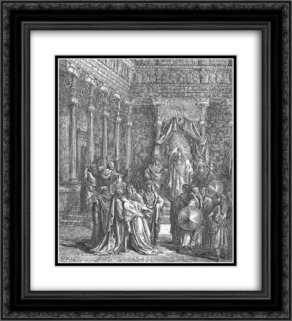Esther Before the King 20x22 Black Ornate Wood Framed Art Print Poster with Double Matting by Dore, Gustave