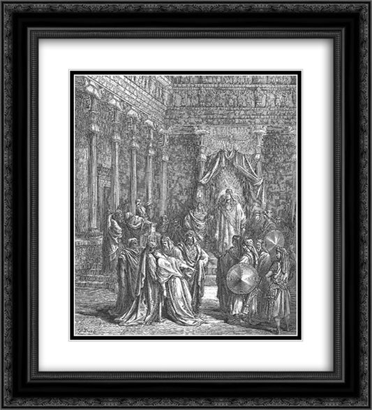 Esther Before the King 20x22 Black Ornate Wood Framed Art Print Poster with Double Matting by Dore, Gustave