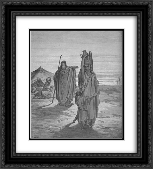 Expulsion of Ishmael and His Mother 20x22 Black Ornate Wood Framed Art Print Poster with Double Matting by Dore, Gustave