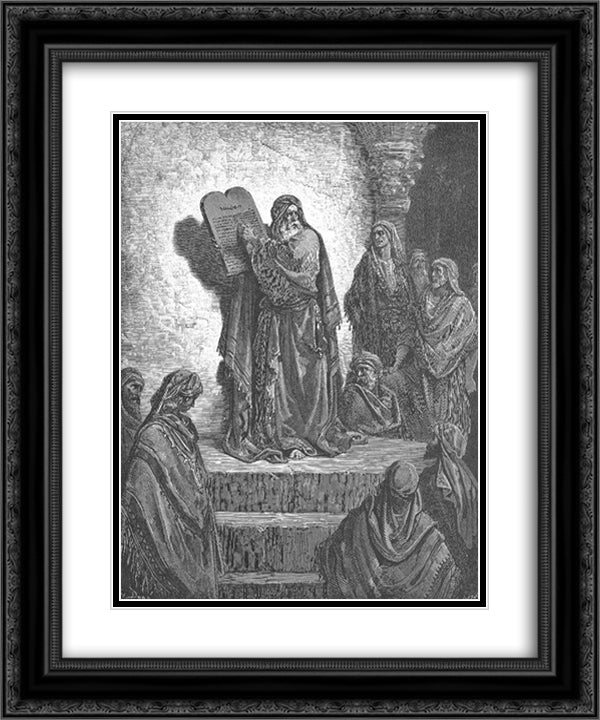 Ezra Reads the Law to the People 20x24 Black Ornate Wood Framed Art Print Poster with Double Matting by Dore, Gustave