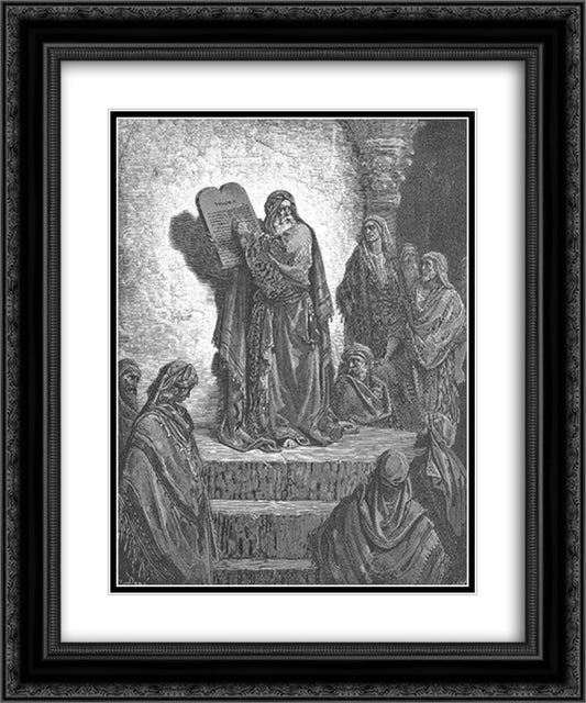 Ezra Reads the Law to the People 20x24 Black Ornate Wood Framed Art Print Poster with Double Matting by Dore, Gustave