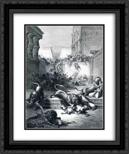 Foreign Nations Are Slain by Lions in Samaria 20x24 Black Ornate Wood Framed Art Print Poster with Double Matting by Dore, Gustave