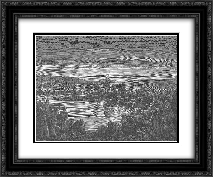 Gideon Chooses 300 Soldiers 24x20 Black Ornate Wood Framed Art Print Poster with Double Matting by Dore, Gustave