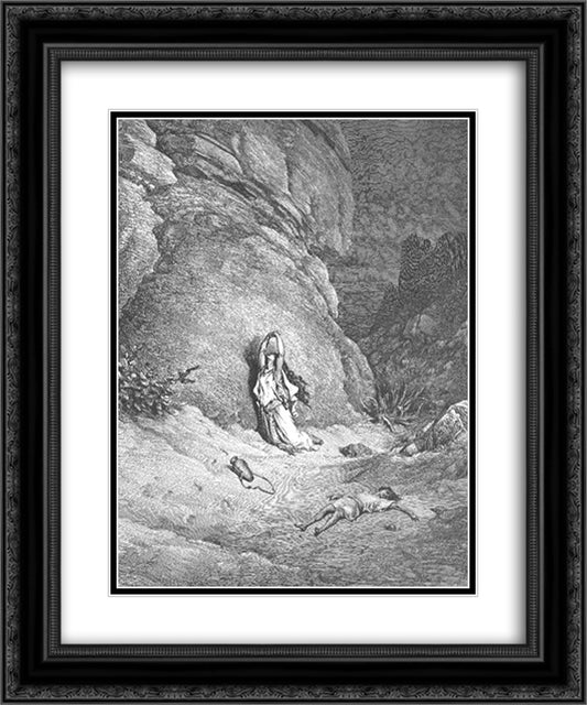Hagar and Ishmael in the Wilderness 20x24 Black Ornate Wood Framed Art Print Poster with Double Matting by Dore, Gustave
