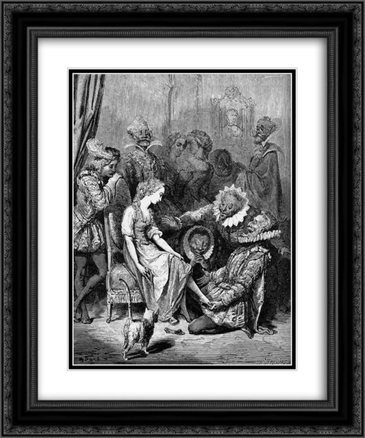 He Perceived That Her Little Foot Slid In Without Trouble 20x24 Black Ornate Wood Framed Art Print Poster with Double Matting by Dore, Gustave